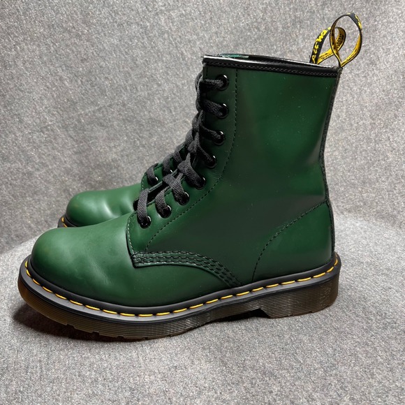 Dr Martens Smooth Leather Lace Up Boots Green Women's Size 7 - Picture 4 of 8
